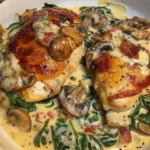 smothered chicken with creamed spinach bacon and mushrooms 2 smothered chicken with creamed spinach bacon and mushrooms