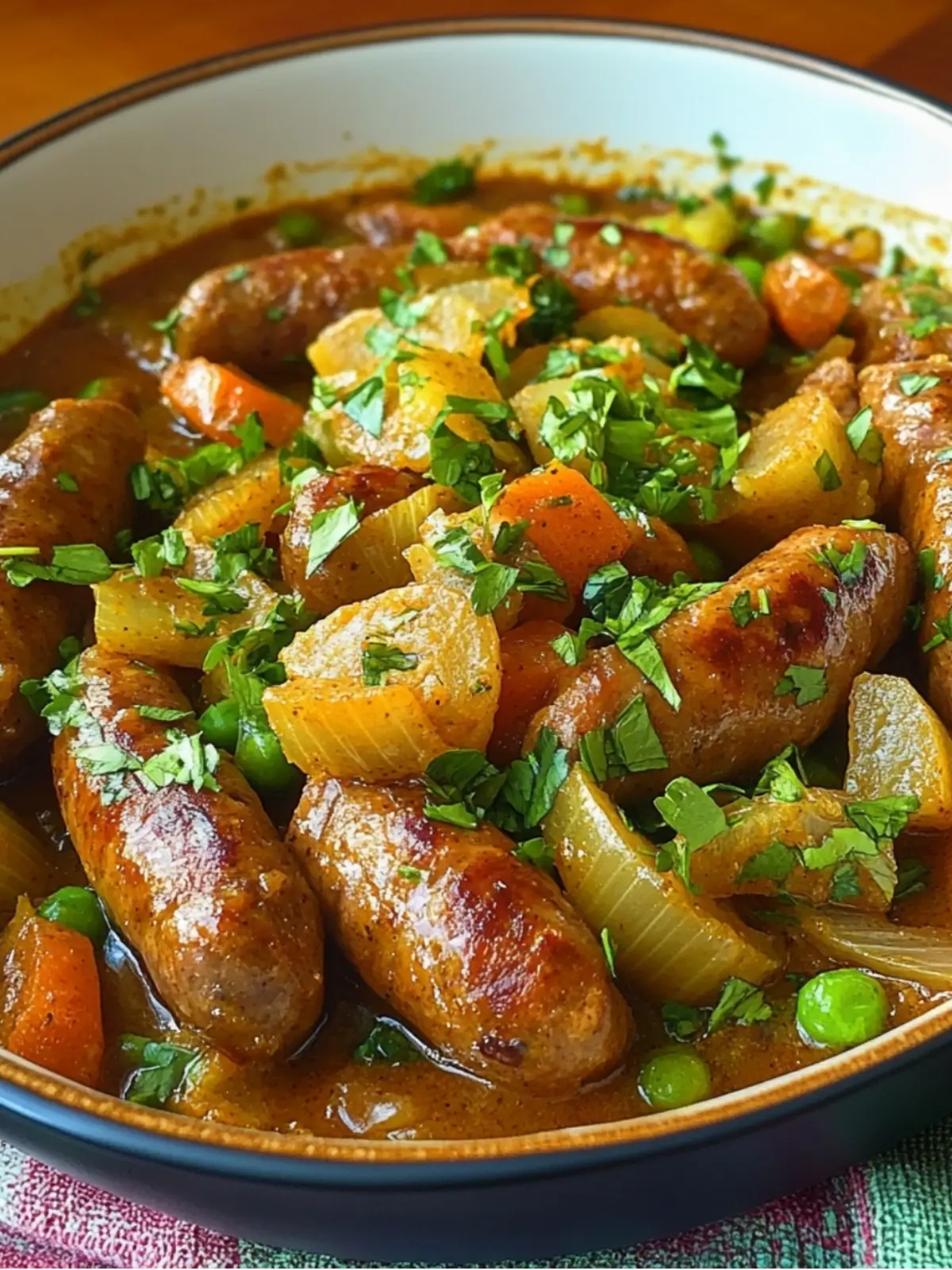 French Onion Curried Sausages