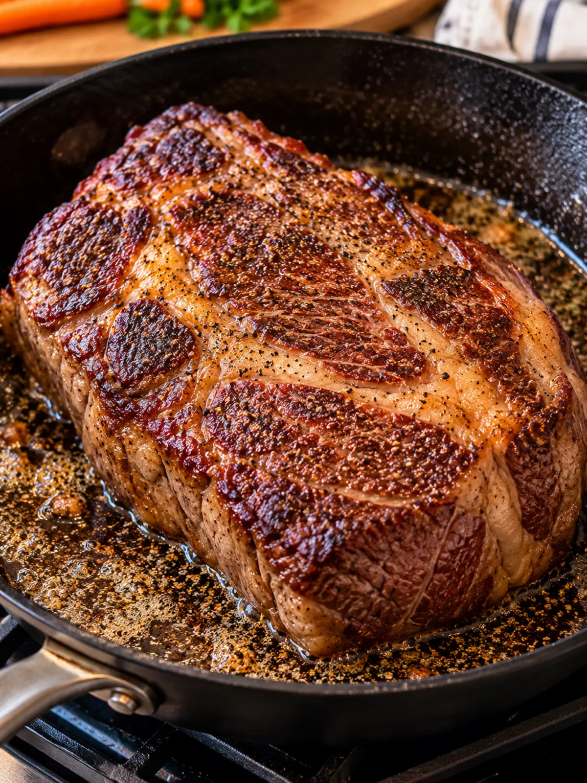 beef pot roast with gravy in a slow cooker — process image