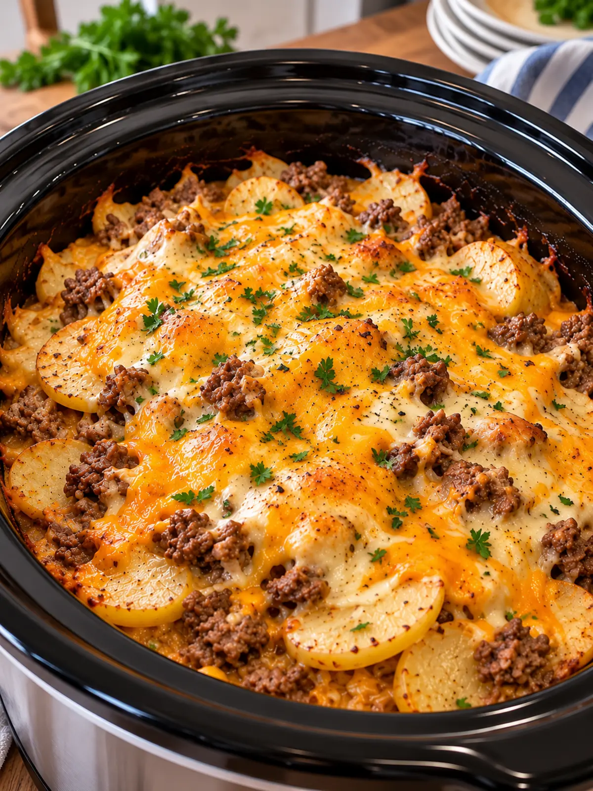Cheesy Hamburger Potato Casserole for Comforting Meals — finished dish