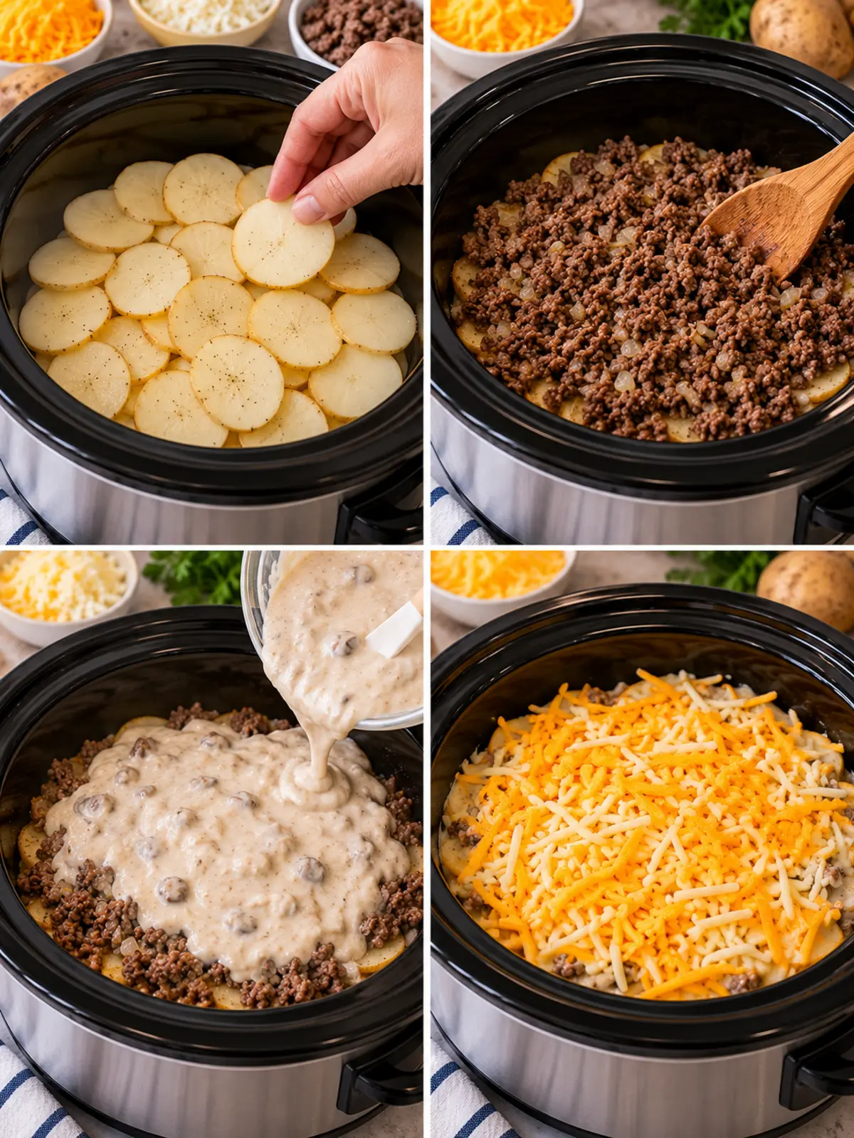 Cheesy Hamburger Potato Casserole for Comforting Meals — process