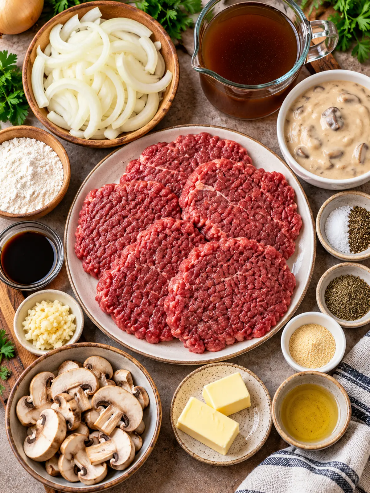 Crock Pot Cube Steak and Gravy for Comforting Dinner 2 Crock Pot Cube Steak and Gravy for Comforting Dinner — ingredients flat lay