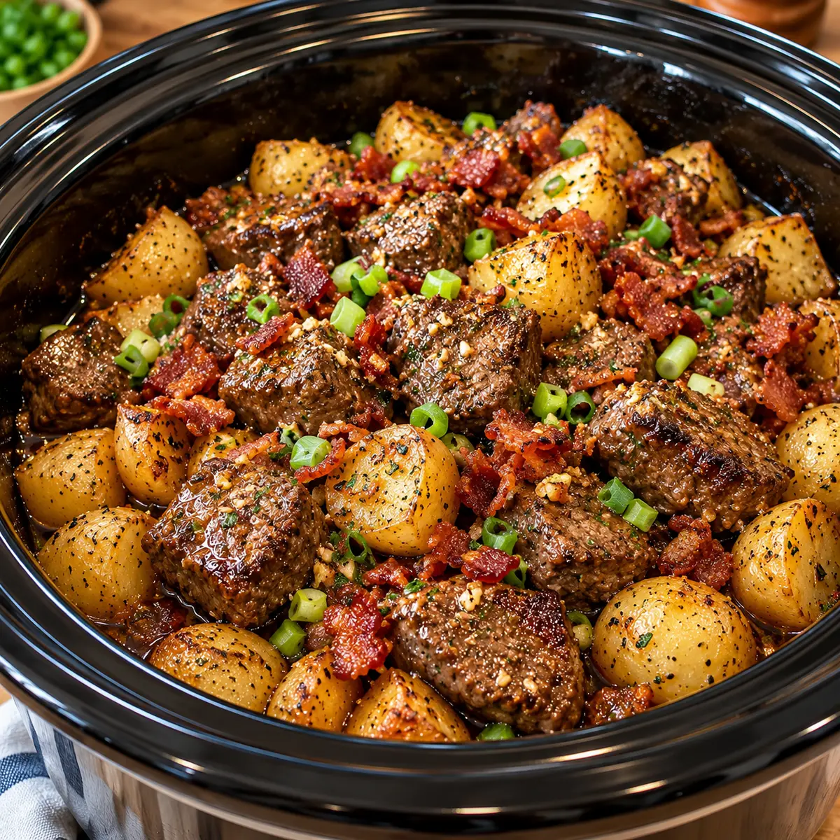 Crockpot Garlic Butter Steak with Loaded Bacon Potatoes — featured